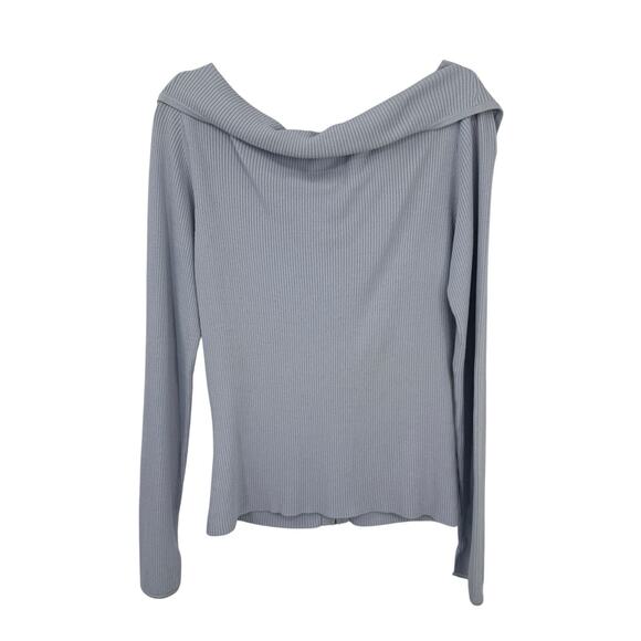 Cache ribbed knit zip up top wide collar size Large light blue Long Sleeves - Picture 2 of 13